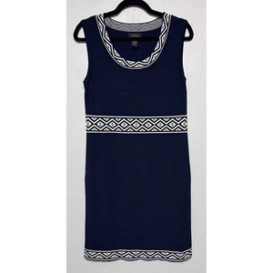 Navy Nautical Knit Dress Size Large Old Money Preppy Coastal Chic French Riviera - Picture 1 of 4
