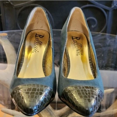 Vintage Bellini Faux alligator green  suede heels. Women's size 6 - Imagem 1 de 4