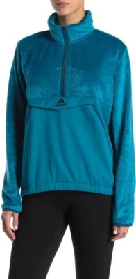 Adidas - Faux Fur Half Zip Kangaroo Pocket Pullover Medium Acttea/Black NWT - Image 1 of 2