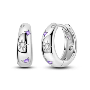 Crystal Star Geometric Minimal Earrings 925 Sterling Silver Hoop Earrings - Bild 1 von 2