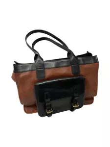 Chloe Leather Tote Bag Handbag Lucky Men Collection Brown × Black Authentic - Picture 1 of 11