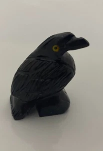 Hand Carved BLACK ONYX Stone Animal Good Luck Figurine Raven Skull Cobra - Picture 1 of 6