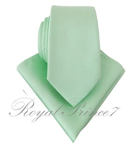 Men's Pastel Mint Green 2.75" Inches Necktie and Pocket Square Hanky Set 2000V - Picture 1 of 1