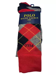 Polo Ralph Lauren Socks Mens 3 Pairs 1 Navy 1 Grey 1 Argyle Casual Dress Preppy - Picture 1 of 11