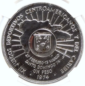 1974 DOMINICAN REPUBLIC 25 Yr Central Bank Proof Silver Peso Coin NGC i105641 - Picture 1 of 5