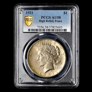 1921-P PEACE SILVER DOLLAR ✪ PCGS AU-58 ✪ $1 HIGH RELIEF COIN 603 ◢TRUSTED◣