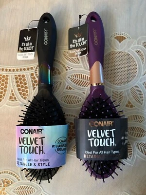 2 CONAIR Velvet Soft-Touch Grip Detangle & Style Hairbrush Black And Purple - Image 1 of 4