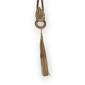 Modernist Metal Mesh Necklace Antiqued Gold Brass Chain Tassel Vintage 24.5" - Picture 1 of 12