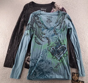 LOT OF 2 Archaic Affliction Womens Shirt Large Perception Biker Heart NWT USA - Picture 1 of 18