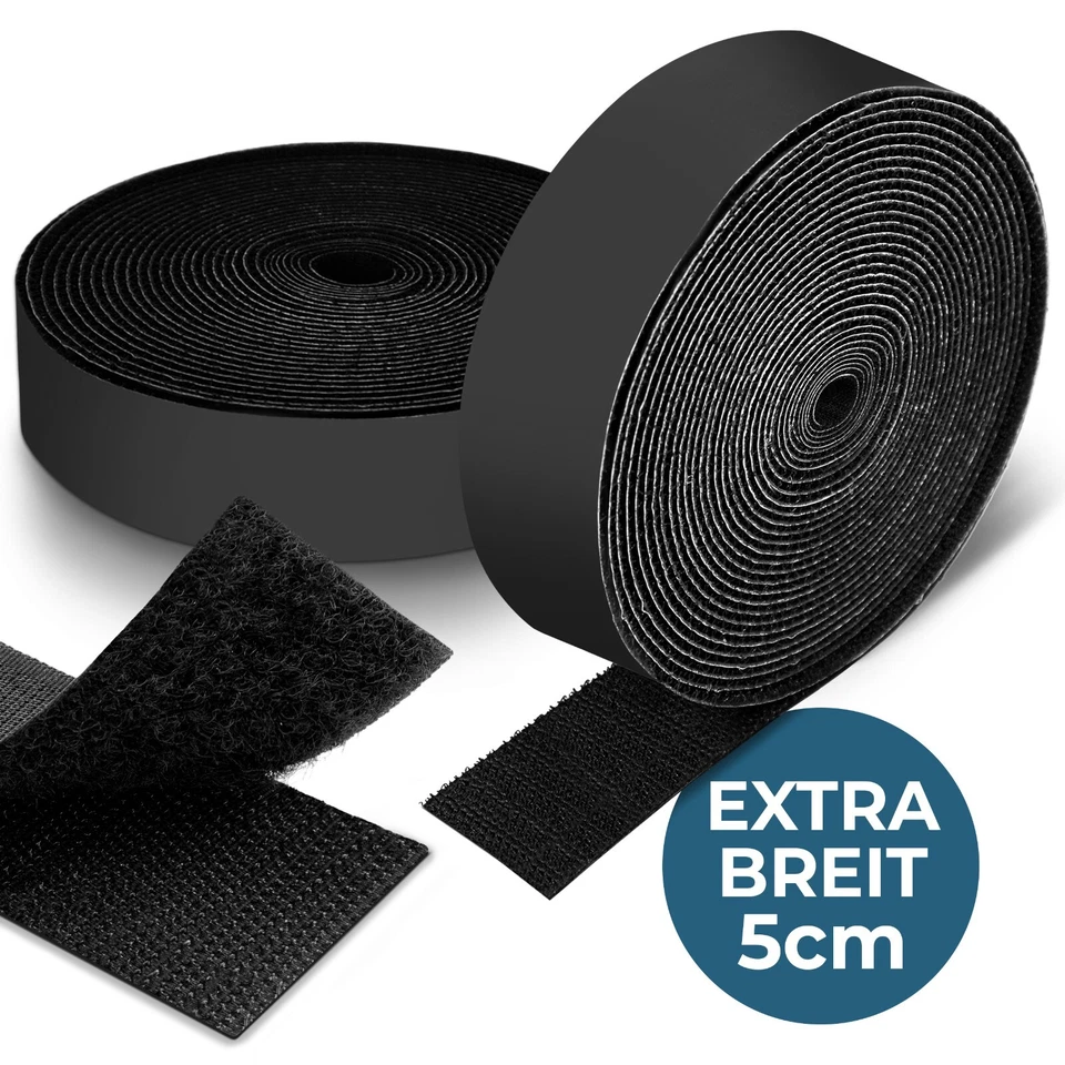 Klettband selbstklebend extra stark - Schwarz - 5 CM / 5mm extra breit - 5M lang - Bild 1 von 4