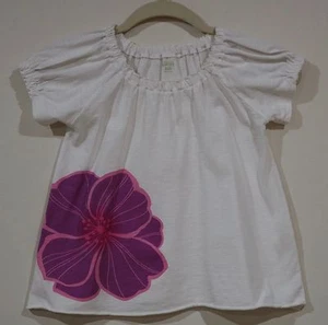 Garnet Hill Girls Size 8-10 White With Purple Flower Gathered Neckline Top - Picture 1 of 2