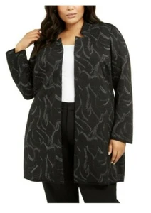 Alfani Damen Plus Metallic Jacquard vorne offen lange Jacke Größe 0X - Bild 1 von 9