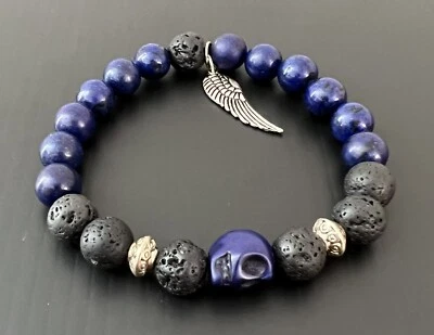 Pulseras Calavera para Hombre Piedra Lapislázuli Azul Foto 1 de 4