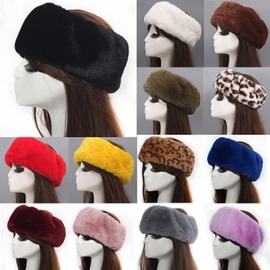 Multicolor Headband Winter Warm Ears Faux Fur Cap Women Elastic Thick Ski Hat - Picture 1 of 26