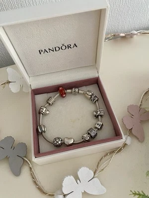 Original Pandora Armband echt Silber 12 Charm Anhänger wenige Male getragen Top - Bild 1 von 4
