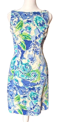 Vestido Chaps Ralph Lauren estampado floral sin mangas para mujer talla 4 azul verde marfil Foto 1 de 4