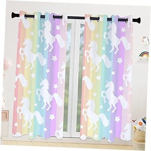 Long Blackout Curtains for Girls Bedroom Kids Room Darkening Curtains Rainbow - Picture 1 of 7