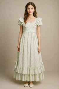 Prairie Maxikleid XS Cottagecore 60er 70er Boho 2-teilig Lagenlook weiß geblümt - Bild 1 von 24