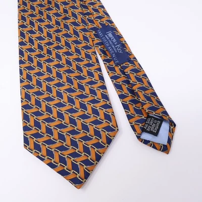 Corbata Hilditch & Key para hombre 100 % seda azul naranja cadena eslabón broca estampado Inglaterra Foto 1 de 4