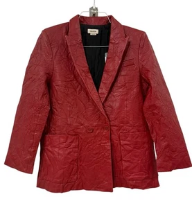 Zadig & Voltaire Visio Crinkled Leather In Crimson Blazer $698 Size 42 XL (C131) - Picture 1 of 12