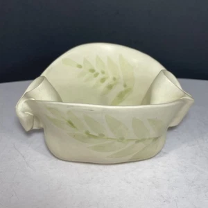 Hilborn Pottery Pinch Pot Canadian Art Studio Bowl Dish Green Fern Leaf Pattern - Picture 1 of 10