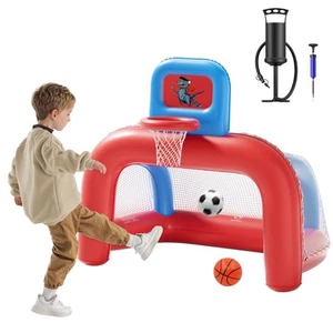 Inflatable Toddler Basketball Hoop And Soccer Goal Outdoor Toys For Kids Age 3-5 - Picture 1 of 7