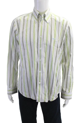 Harmont & Blaine Mens Cotton Green Striped Print Buttoned Top White Size L - Image 1 of 4