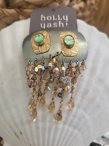 Rare Nwt Holly Yashi Pierced Gold & Foil Opal Fresh Water Pear Crystal Drop... - Picture 1 of 12