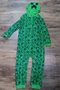 Minecraft Creeper Boys Hooded Union Suit Pajamas Size 14-16, Great Condition - Picture 1 of 5