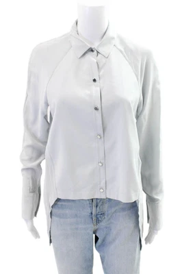 Robert Rodriguez 黑色标签女式丝绸纽扣衬衫天空蓝色 4 码 — 第 1/4 张图片