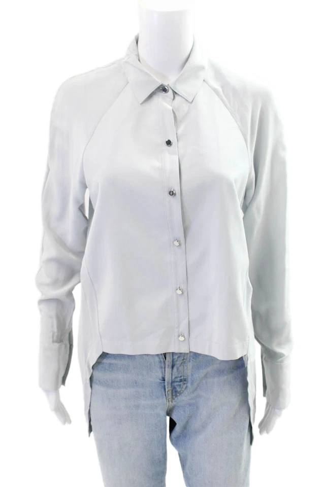 Blusa Robert Rodriguez Etiqueta Negra Mujer Seda Abotonada Azul Cielo Talla 4 Foto 1 de 4