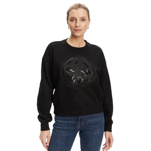 GUESS FELPA DONNA LOGO 4G APPLICAZIONI CORTA COMODA OVER MAGLIA W5YQQ07KB681 - Foto 1 di 6