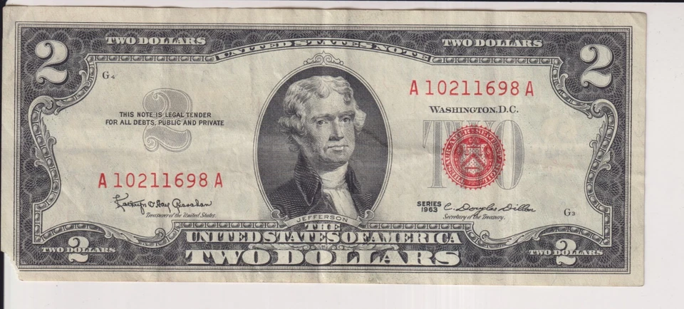 TWO DOLLAR FEDERAL RESERVE NOTE UNITED STATES OF AMERICA SERIES 1963 $2 BILL - Image 1 of 2