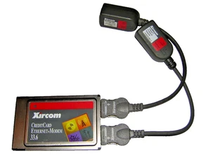 Xircom PCMCIA Ethernet LAN+Modem PC Card CEM33 with Dongle Cables - Picture 1 of 2