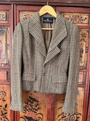 Vintage Ralph Lauren Blue Label Women’s Tweed Houndstooth Blazer Sz 4 80s Flared - Image 1 of 4