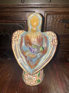 Mexican Clay Angel Figurine 12” Handmade Style Folk Art – Bird & Floral Design - Picture 1 of 5