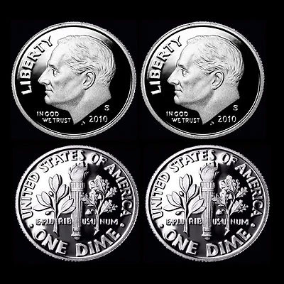 2010 S Roosevelt Dime ~ Mint Silver and Clad Proofs ~ Deep Cameo ~ Set of Two  - Image 1 of 4
