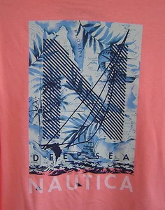 T-SHIRT MANICA LUNGA NUOVA CON ETICHETTE $40 NAUTICA uomo S DEEP SEA GRAPHIC corallo pallido V64208 - Foto 1 di 4