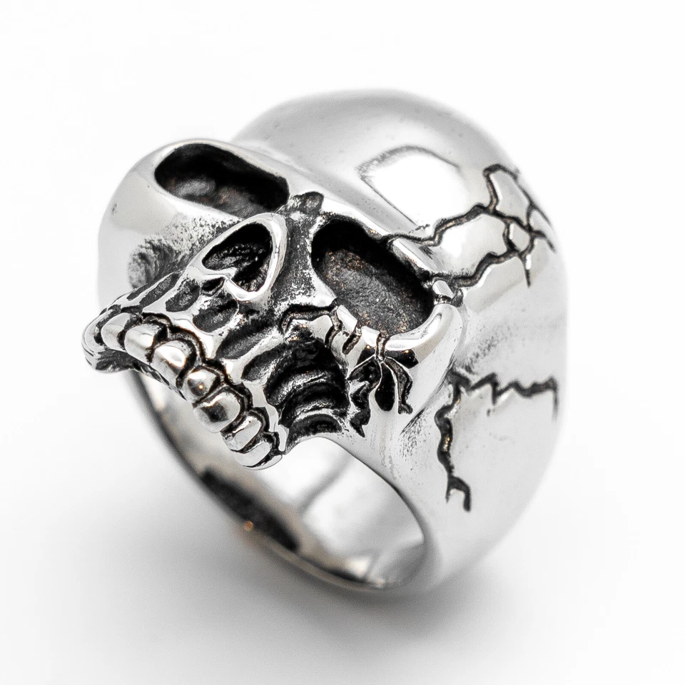 Men's Cracked Skull Ring Biker Ring Heavy Stainless Steel 85 - Изображение 1 из 1