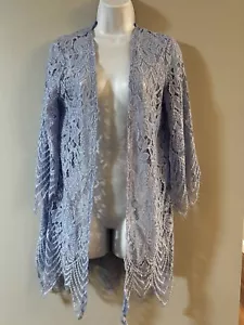 Miami Womens Kimono Sz M Light Blue Floral Lace Feminine Sheer - Picture 1 of 18