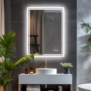LED Backlit Illuminated Bathroom Mirror Makeup Wall Mirror Touch Sensor Anti-Fog - Picture 1 of 17