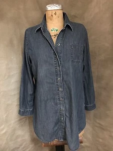 Womens Petite CHAMBRAY DENIM TUNIC Shirt Coldwater Creek Top Cotton PL 14-16 - Picture 1 of 7