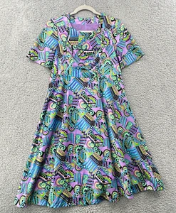 Vintage 60er Fit Flare Kleid Gr. Small Markenlos Groovy Lila Blau Kurzarm - Bild 1 von 11