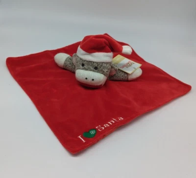 Baby Starter Red Santa Christmas Satin Sock Monkey Lovey Security Blanket Plush - Image 1 of 4