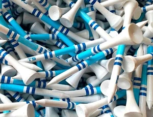 Golf Tees New 100 Wood Bamboo 3 1/4" Truestrike Navy and Blue Striped - Picture 1 of 2