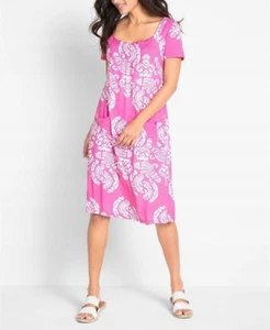 Jerseykleid Strandkleid mit Batikmuster Smokeinsatz in hellfuchsia Gr. 36/38 - Bild 1 von 6