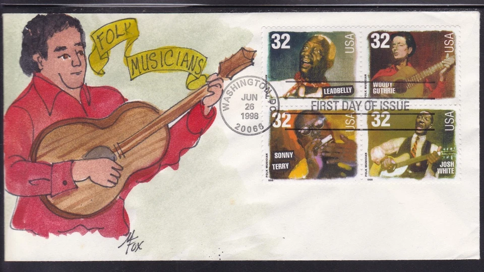 SCOTT 3215A FOLK MUSICIANS FOX HAND PAINTED FIRST DAY COVER FDC - Image 1 of 1