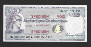 M1233 US. AMERICAN EXPRESS CHEQUE DE VIAJERO MUESTRA DE $20 - SIN CIRCULAR  - Imagen 1 de 2