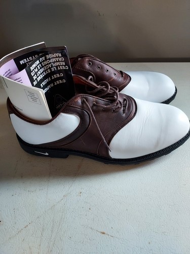 Scarpe da golf NIKE Air Comfort da uomo 9 5 Kempshall ultimi tacchetti Oxford marroni bianchi