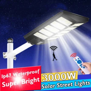 3000W Commercial LED Solar Street Flood Lights Outdoor Dusk To Dawn Wall Lamp - Picture 1 of 15